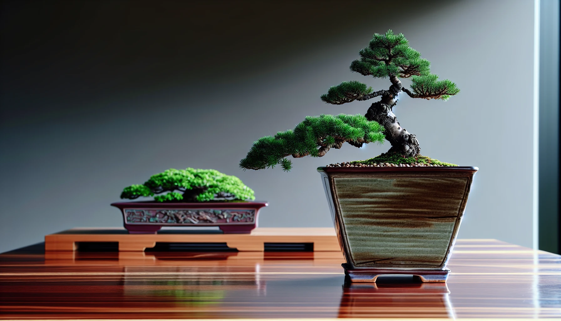 Showcasing bonsai masterpiece in a perfect pot